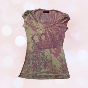 SOLD!Y2k Cyber Grunge mall goth Self Esteem puff sleeve shirt with crown  skulls